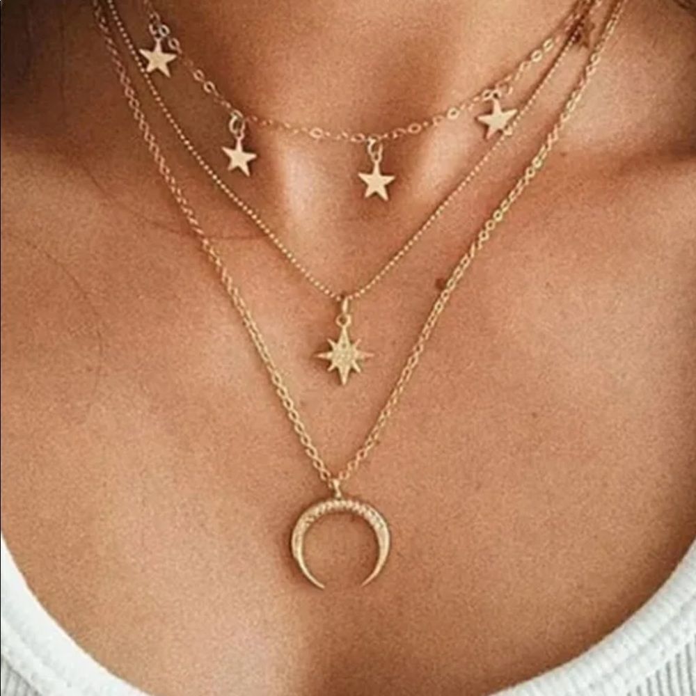 🔥Host Pick🔥 Boho Multi-Layer Star / Moon Pendant Necklace, New
